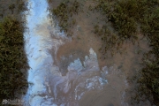 Sheen of oil pollution on beach at low tide in Puget Sound