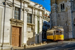 Trolley Through Street of Lisbon Portugal